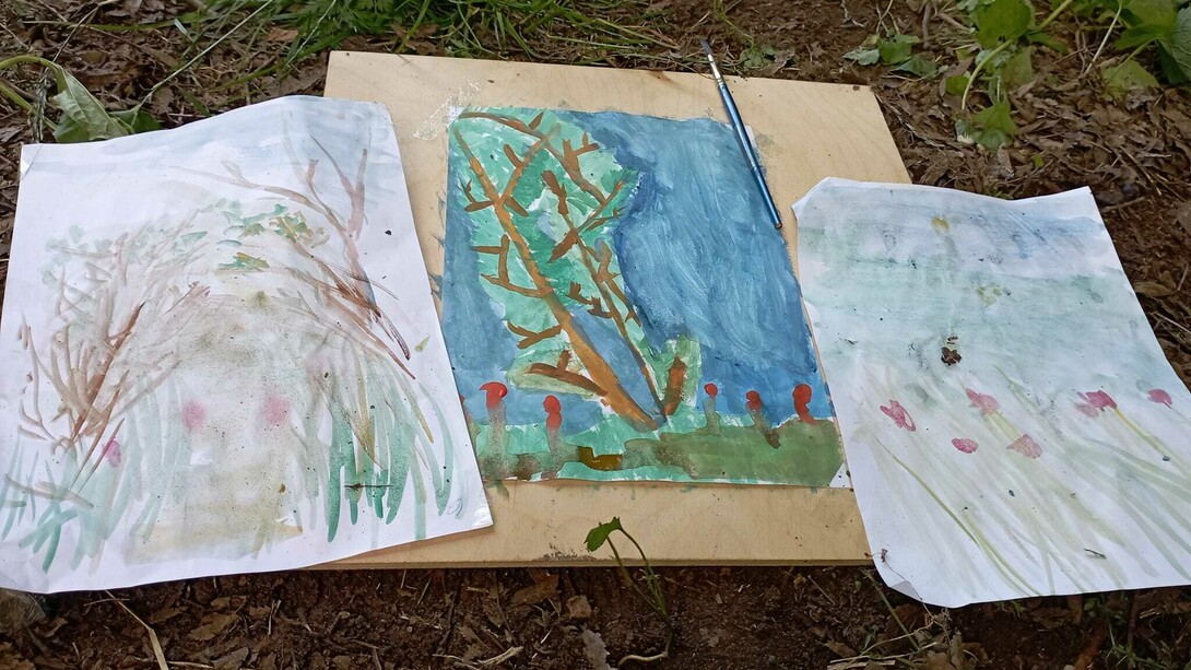 Disegni su un prato degli allievi di Giampiero Monaca, inventore del metodo Bimbisvegli