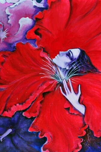 Anna Rita Alatan, Hibiscus, Acrylic on Canvas, 39.5" x 31.5"