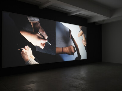 Tacita Dean and Bruce Nauman, exhibition view. Courtesy of both artists; Marian Goodman Gallery, New York/Paris; Frith Street Gallery, London and Konrad Fischer Galerie, Berlin. Photo by Rebecca Fanuele © Tacita Dean © Bruce Nauman / Artists Rights Society (ARS), New York