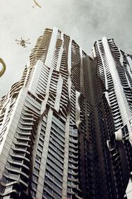 Ciudad futurista plagada de drones