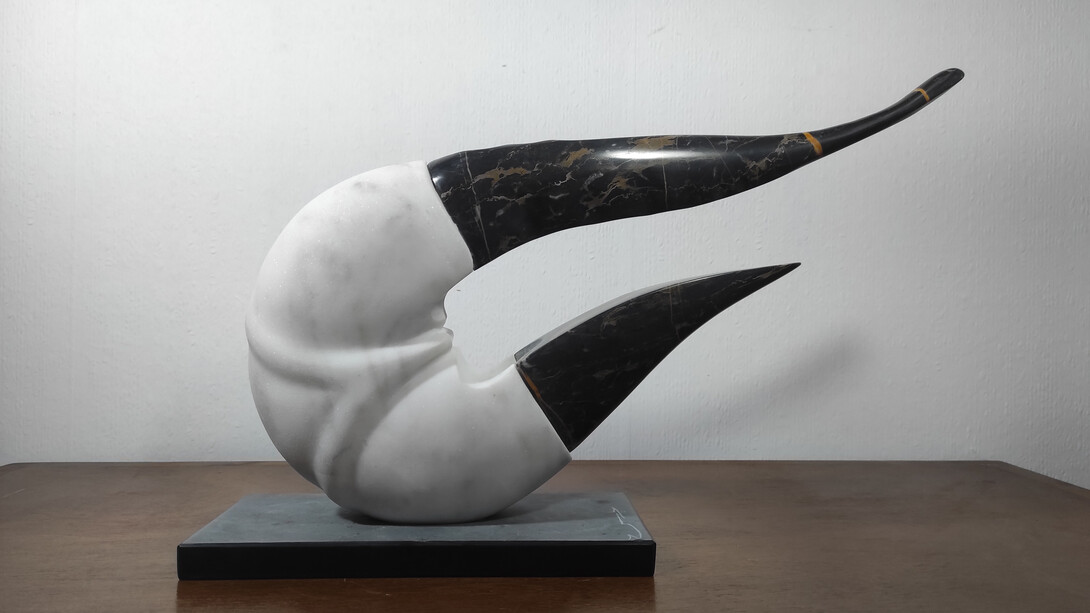 Giorgos Papasotiriou, After the storm, Dionysus marble with Nero Portoro marble (Italy), 48 x 24 x 11cm Base of black marble of Edessa, 26 x 12 x 2 cm. Courtesy of the artist and The Blender Gallery