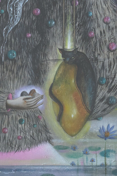 Octavia Monaco, Ritratto di Carlotta C. La lanterna ha forma di gatto notturno, infonde una lieve luce a illuminare soprattutto ciò che Carlotta incontra nei suoi attraversamenti, (dettaglio)