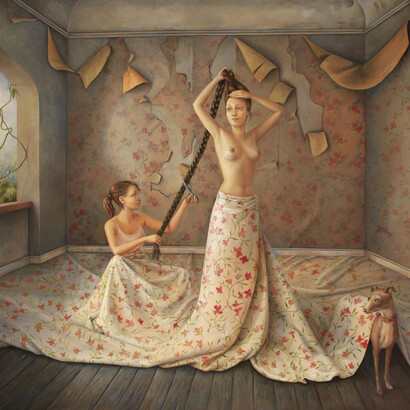 Prima della fuga, olio su tela, 90x100 cm, 2012