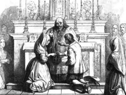 Illustrazione da un volume dei "Promessi sposi", di Francesco Gonin, "Il matrimonio"