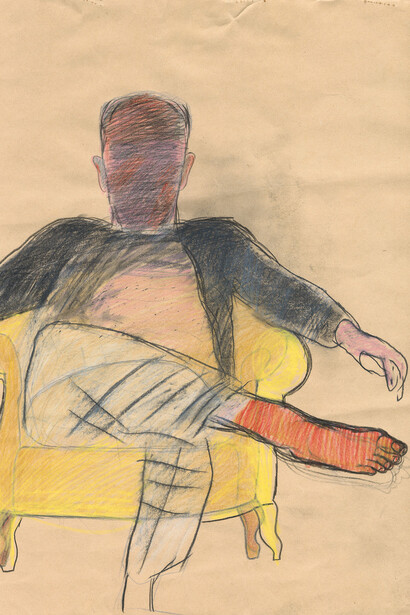 Ritratto di Pietro Ingrao, 1984, dettaglio,
matita su carta,
38.5 x 34 cm,
Roma, Collezione privata

