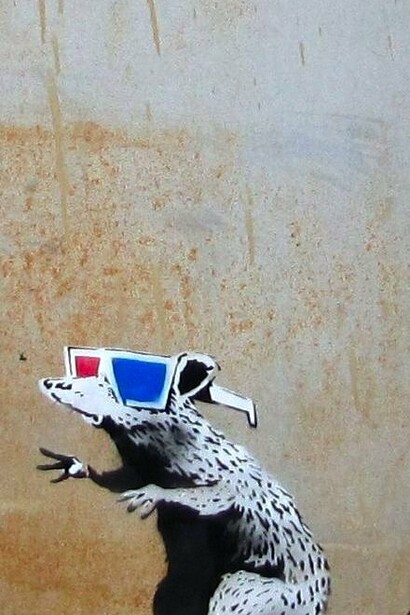 "Rata con gafas 3D", Utah, Estados Unidos, Banksy, 2010