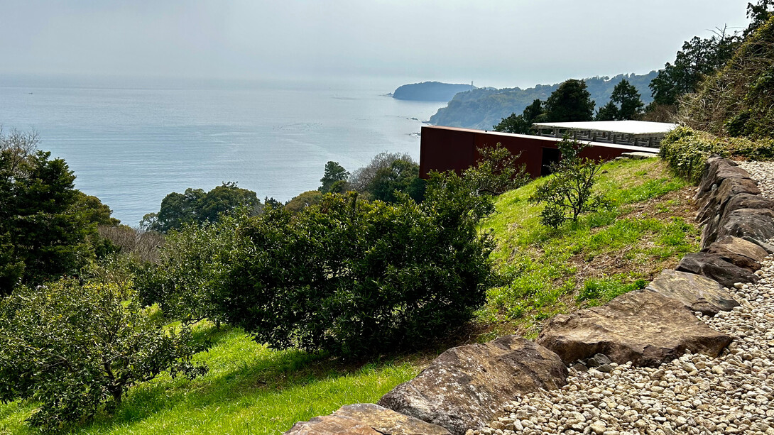 View of Winter Solstice Light-Worship Tunnel, Optical Glass Stage and Sagami Bay © Alma Reyes