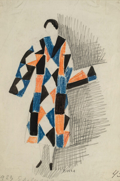 Sonia Delaunay, Dress design (projet de robe), 1923, Paris. Courtesy of Jill Newhouse Gallery