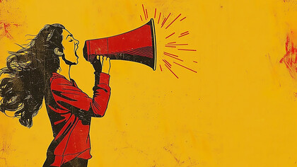 Empower your message: a woman wielding a megaphone symbolizes the advocacy for human rights
