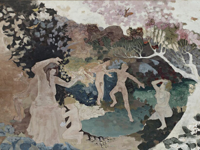 Jess, Hiding Little in Big (detail), 1959, oil on canvas, 40x72 inches, Courtesy Tibor de Nagy Gallery, NY