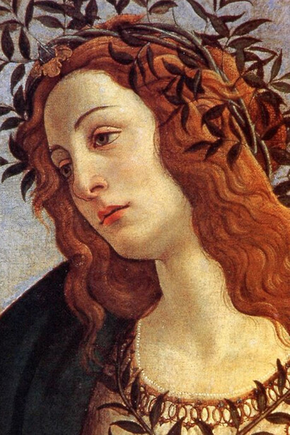 Dettaglio del viso di Pallade all'interno del quadro 'Pallade e il Centauro', 1482, Galleria degli Uffizi, Firenze, Italia