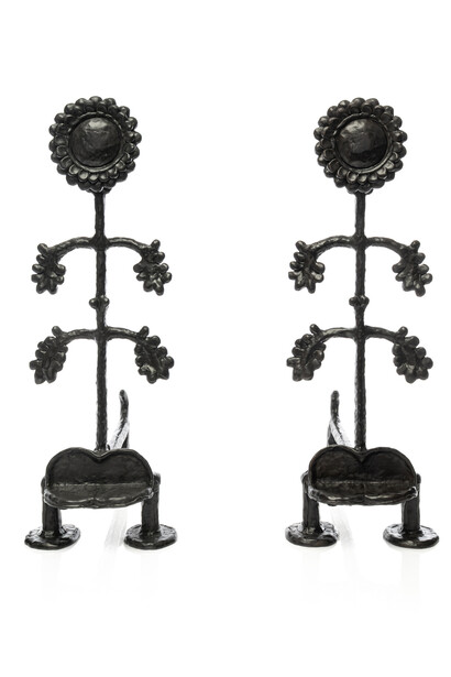 Jeffry Mitchell, Sunflower andirons (black), 2025. Courtesy of PDX Contemporary Art 