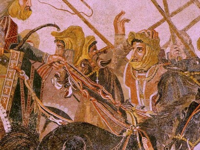 Parte de las tropas persas en el Mosaico de Issos, una copia romana de una pintura helenística contemporánea a la famosa batalla 