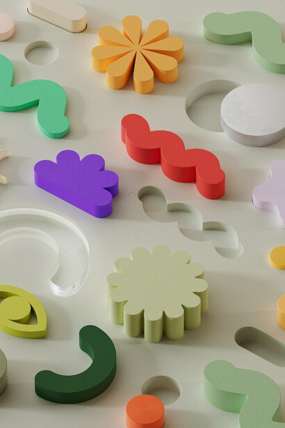 Objetos de colores creados a partir de modelos 3D