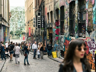The frequently visited and admired streets of Hosier Lane in Melbourne, Australia