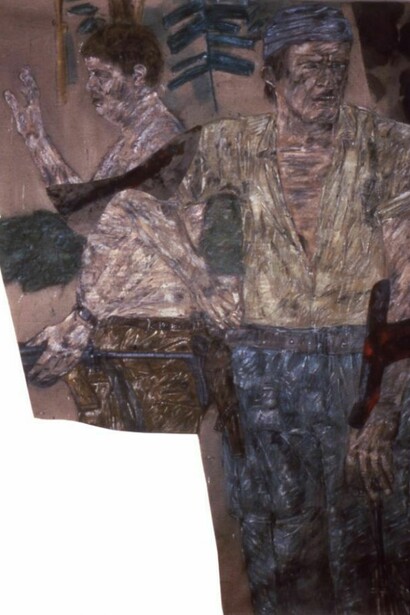Leon Golub, Mercenaries II (Section III), 1975, acrylic on linen, 259 x 190.5 cm, Copyright the artist, courtesy the Estate of Leon Golub and Anthony Reynolds Gallery, London
