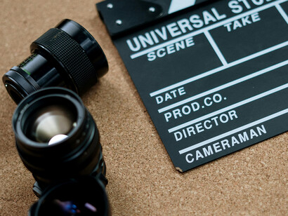 Different camera lenses and filming equipment