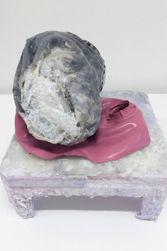 Evelyn O'Connor, Made, compost, pva glue, polyester fiber, acrylic paint, sugar, spray paint, pigment, plastic component, 2015. Installation at Art First, 2015