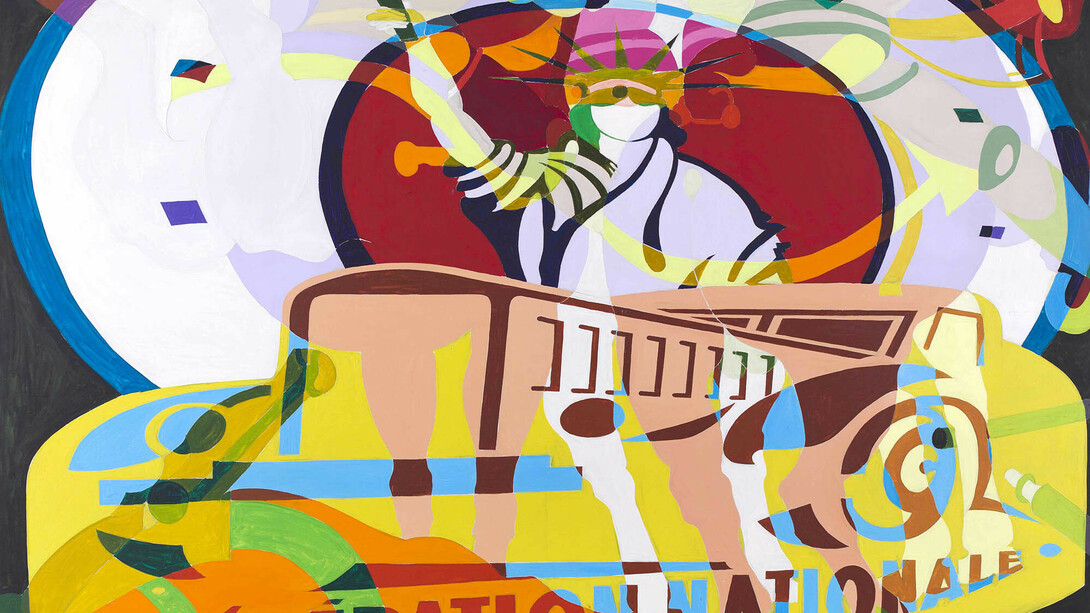 Alain Jacquet, Camouflage Uccello - San Romano Florence détail (Fédération Nationale), 1963, Huile sur toile / Oil on canvas, 200 x 220 cm / 78 3/4 x 86 5/8 in. Courtesy Comité Jacquet et Galerie GP & N Vallois, Paris. Photo : Fabien Jacquet