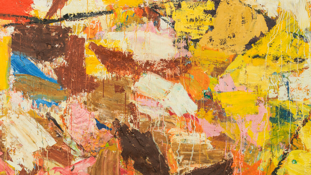 Tom Robinson, Freighted Foes (detail), 2023, olio su panello, 213x164, Messum's London