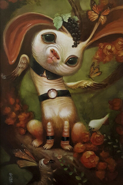 Jesús Aguado, "White rabbit", acrylic on panel, 24 x 14.6 inches