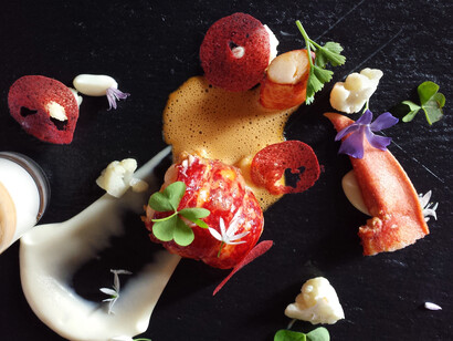 Château de Vault-de-Lugny: a dish of lobster and cauliflower prepared by the in-house Michelin-starred restaurant