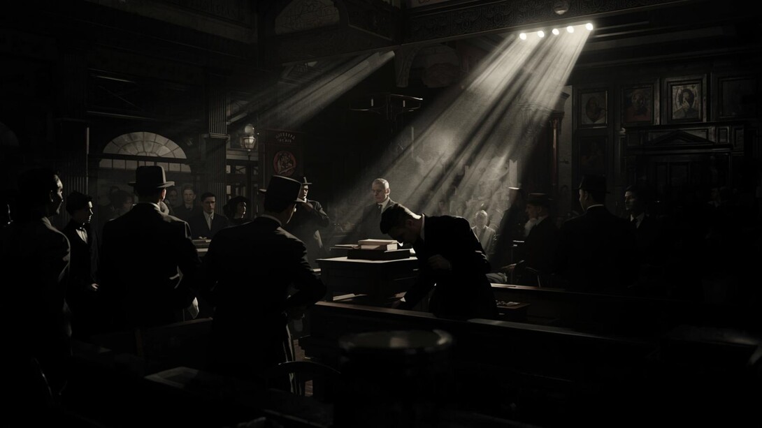 Ricostruzione con IA del potenziale processo a Mussolini descritto nel libro di Michael Foot