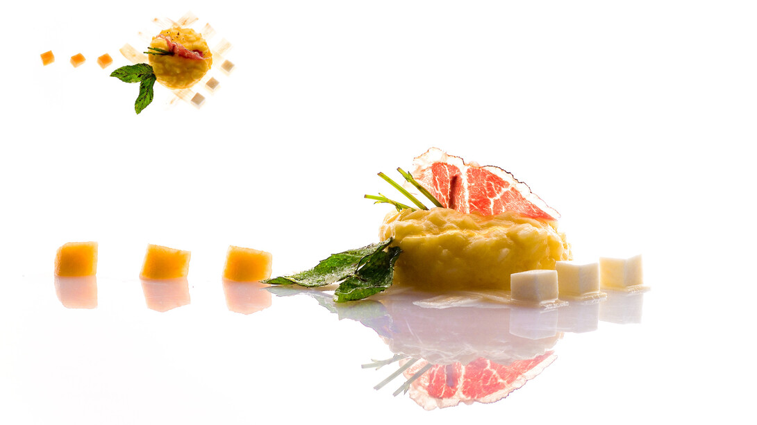 Risotto al prosciutto, melone e mozzarella 