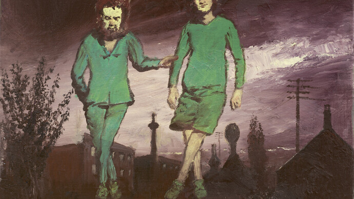 Neo Rauch, Duo, 2014, Oil on canvas, 11 5/8 x 15 5/8 inches (29.5 x 39.5 cm)