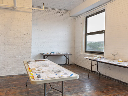 Amanda Ross-Ho, Untitled second floor (One big dark room), exhibition view. Courtesy of Mattress Factory