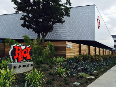 Riot Games main office, boasting the company's old logo in California, USA