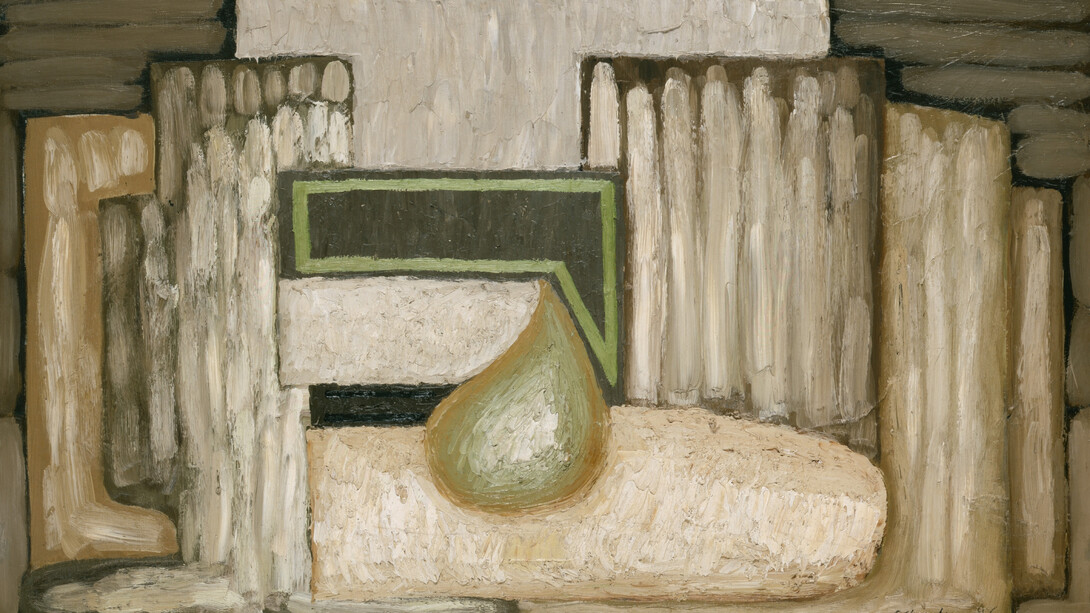 Serge Charchoune, Nature morte à la poire 1, 1926, oil on canvas, 19.7x31.9 inches. Courtesy of Rosenberg & Co.