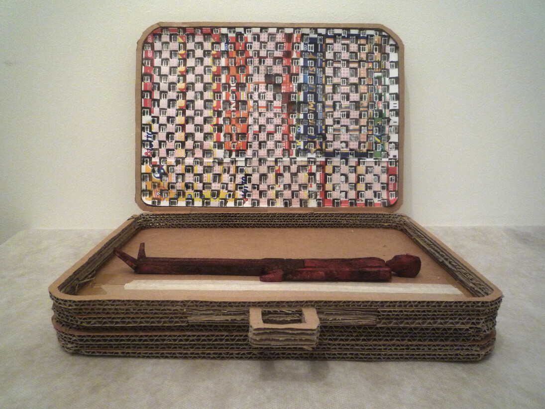 Pefura: Nos Voyages Immobiles, 2015, mixed media, cardboard, paper, 14 x 8.5 inches (32 x 22 cm). Courtesy Skoto Gallery