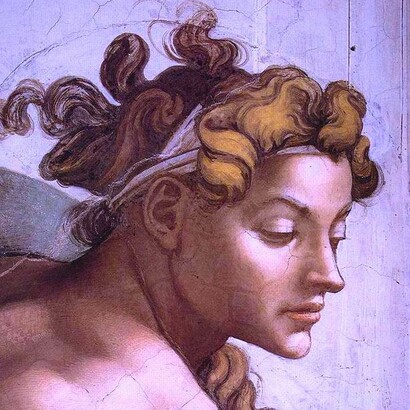 Capilla Sixtina: detalle de la cabeza de un «ignudi»