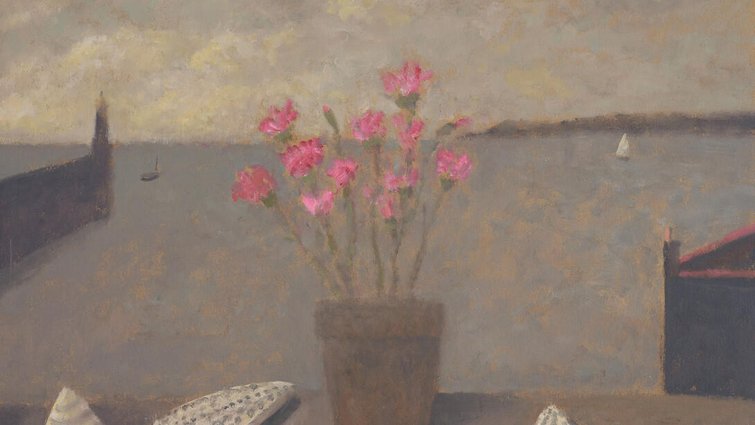 Nicholas Turner, Table with Shells and Carnations, 14x18.5 inches, Oil on Board
