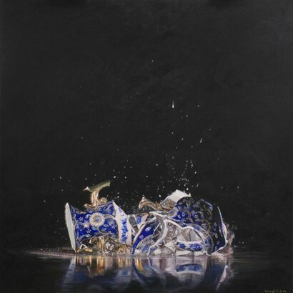 Ulrich Lamsfuss, Ryan McVay, Vase Shattering (gty. im. #200436912001) No. 1, 2012, oil on canvas. Courtesy the artist and Lombard Freid Gallery, New York