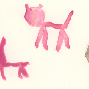 Ramuntcho Matta, Pink cat A, 2013, watercolour on paper, 14, 8 x 21 cm. Courtesy galerie anne barrault