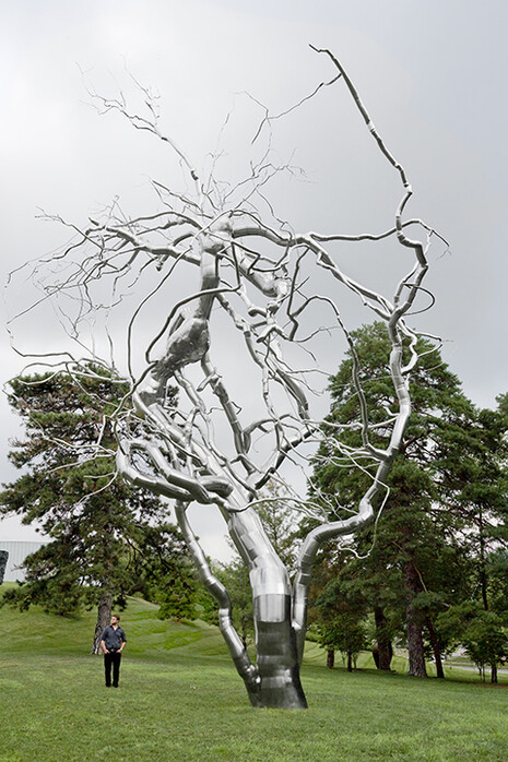 Stainless steel, 56 feet x 35 feet. Purchase: acquired in honor of Martin Friedman and his critical role in the development of the Kansas City Sculpture Park through a gift from the Hall Family Foundation, 2011.1. © Roxy Paine c/o Marianne Boesky Gallery, New York.