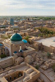 Itchan Kala, the inner fortress of Khiva, is located to the South of the Amu Darya River (known as the Oxus in ancient times) in the Khorezm region of Uzbekistan