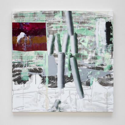 Shane Tolbert, Untitled, 2023. Acrylic, ink on linen, 60 x 60 inches. Courtesy of McClain Gallery