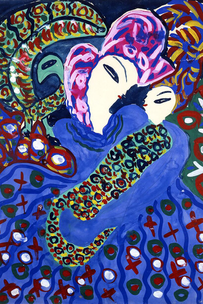 Baya, Mère et enfant en bleu, peinture à la gouache de 1947- Collection Isabelle Maeght