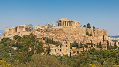 La acrópolis de Atenas vista desde la colina Filopapos, Grecia