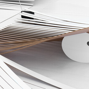 Beatriz Olabarrieta, News Plast, 2014, Laminated Hardboard Board , plasticine blocks, charcoal sticks, elastic, plant supports, raphia rope, shoelaces, palette, Sony radio switched. 5 x 3 m, Courtesy Casado Santapau Galeria, Madrid  
