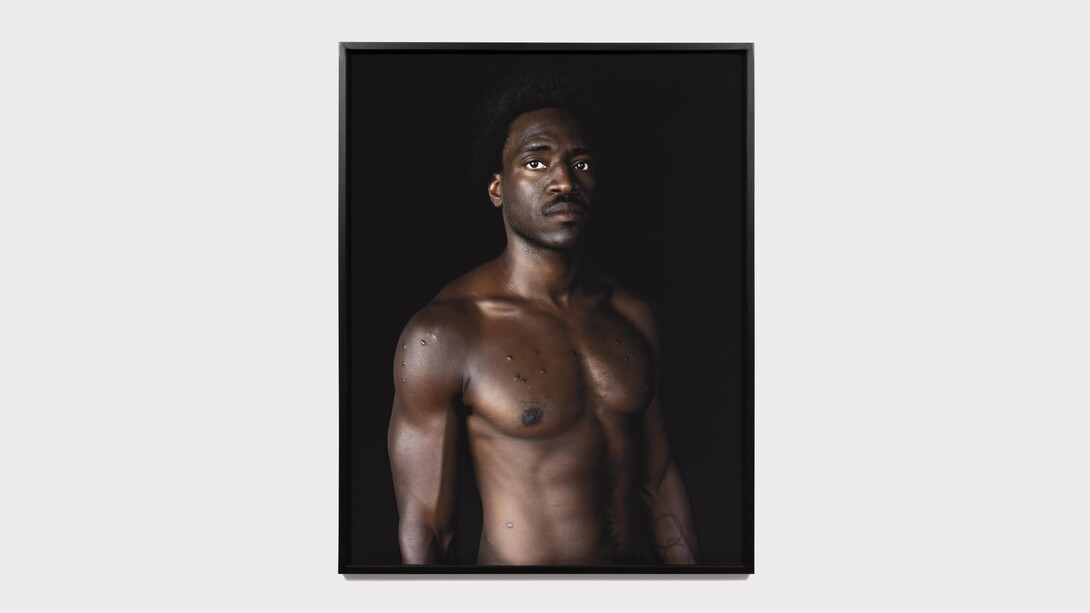 Carlos Martiel,
Visionario, 2024,
Photo print on matte cotton paper, two diamonds of 0.5 carats, and white gold,
51 1/8 x 39 3/4 inches (130 x 101 cm). Courtesy of the artist and Steve Turner Gallery