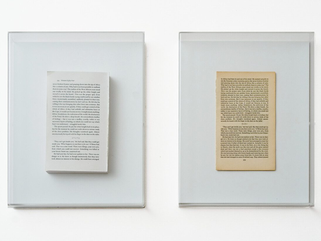Jacopo Mazzonelli, 1984 (Edizioni di libri Penguin, teche di plexiglass), Courtesy Federico Bianchi Gallery