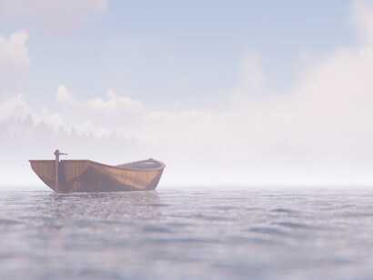Bote a la deriva en medio del mar