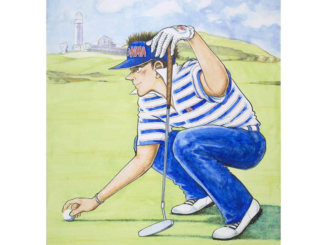 Chiba Tetsuya (b. 1939), Fair Isle Light House Keepers Golf Course (detail), Scotland. Ink and colour on paper, 2015. Loaned by the artist. © Chiba Tetsuya