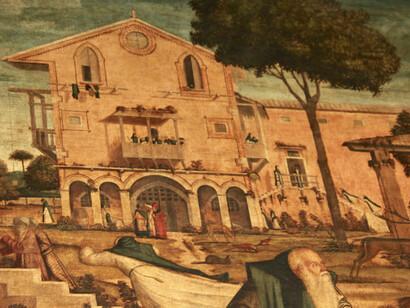 Scuola dalmata, San Girolamo conduce il leone nel convento, particolare