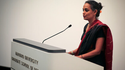 Arundhati Roy at a lecture at Harvard University in 2010