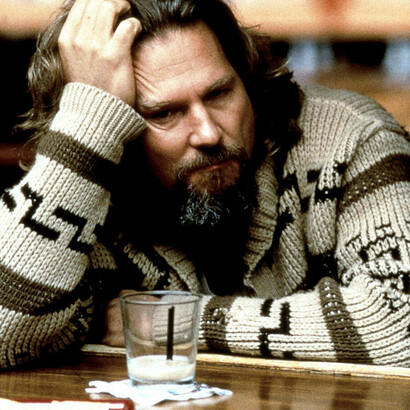 Jeff Bridges wearing a Cowichan Sweater in Big Lebowski, still from the movie